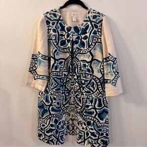 Chico's Jacket Artisan Print Linen Painterly Cardigan Size 0  (Small 4)